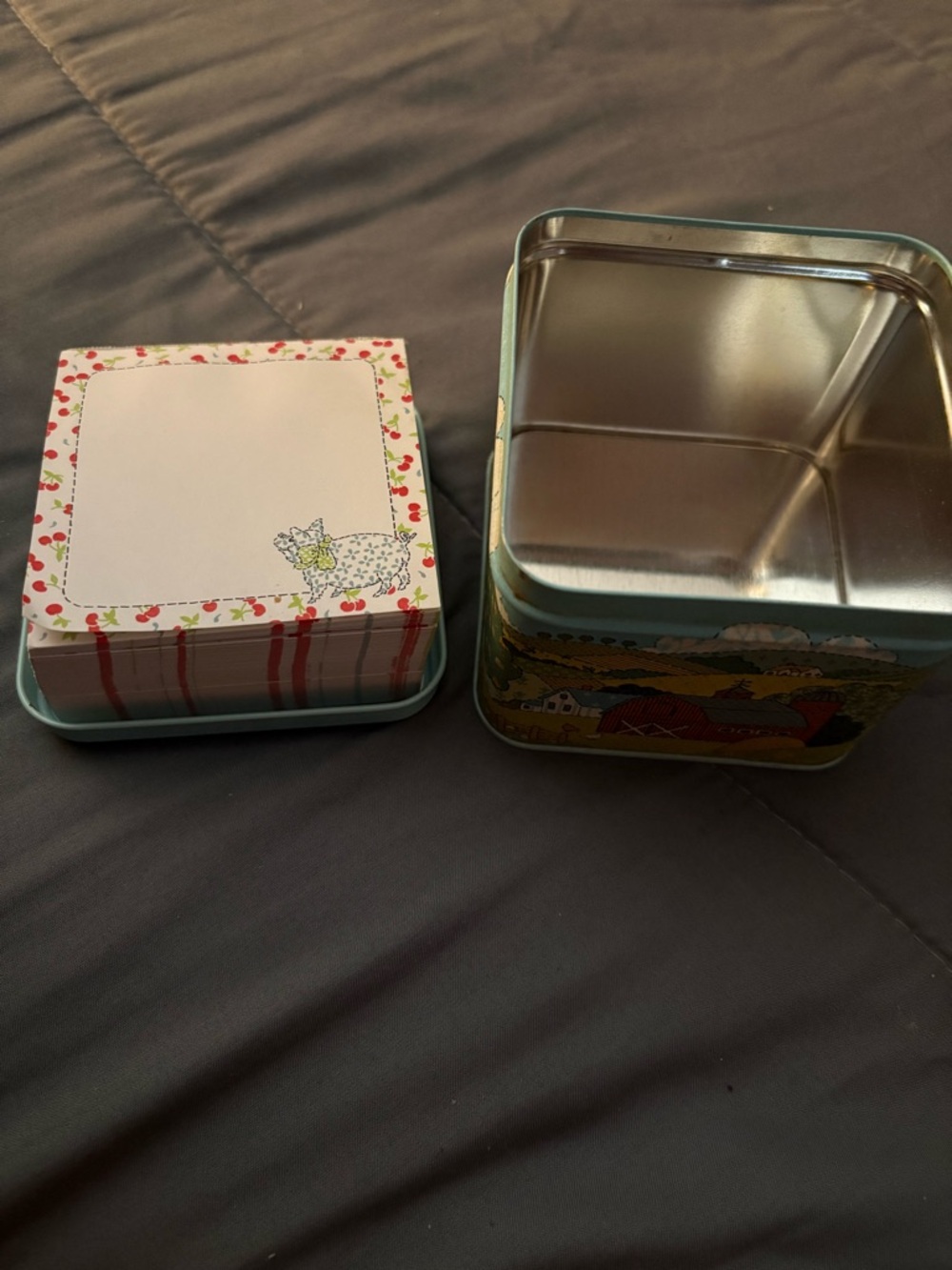 Decorative Metal Tin with Printed Notepads - Blue and Silver